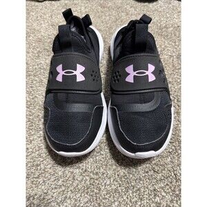 Under Armour UA GGS Runplay  Black/Wht/Purple Slip On Girl's Sneakers-Sz 6Y